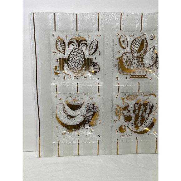 Georges Briard Platter Divided Fruit 15" Square Gold Textured MCM Vtg Serving - Picture 9 of 12